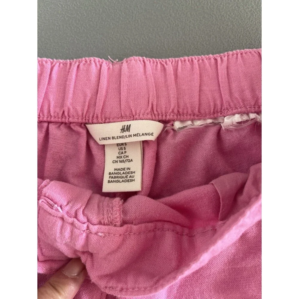 H&M Linen Blend Womens Pants Size Small Pink Wide Leg Summer Cruise Vacation